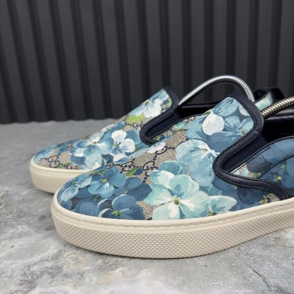 GUCCI Bloom Flower Print Blue GG Supreme Canvas Slip-on 8.5 G or 9 US 42.5 EU - Picture 6 of 16